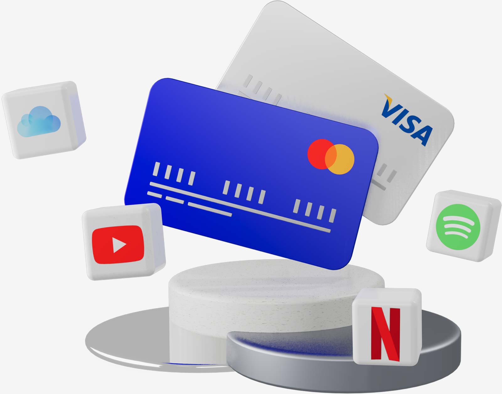 Зарубежные карты Visa и Mastercard, позволяют легко оплатить сервисы YouTube, Netflix, Spotify, Cloud.